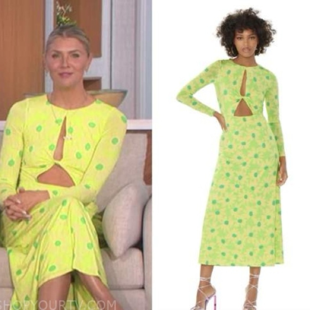 AFRM Lime Green Polka Dot Midi Dress